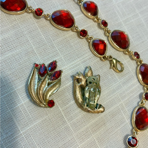 Napier Red and Gold Jewelry Set - Picture 3 of 5